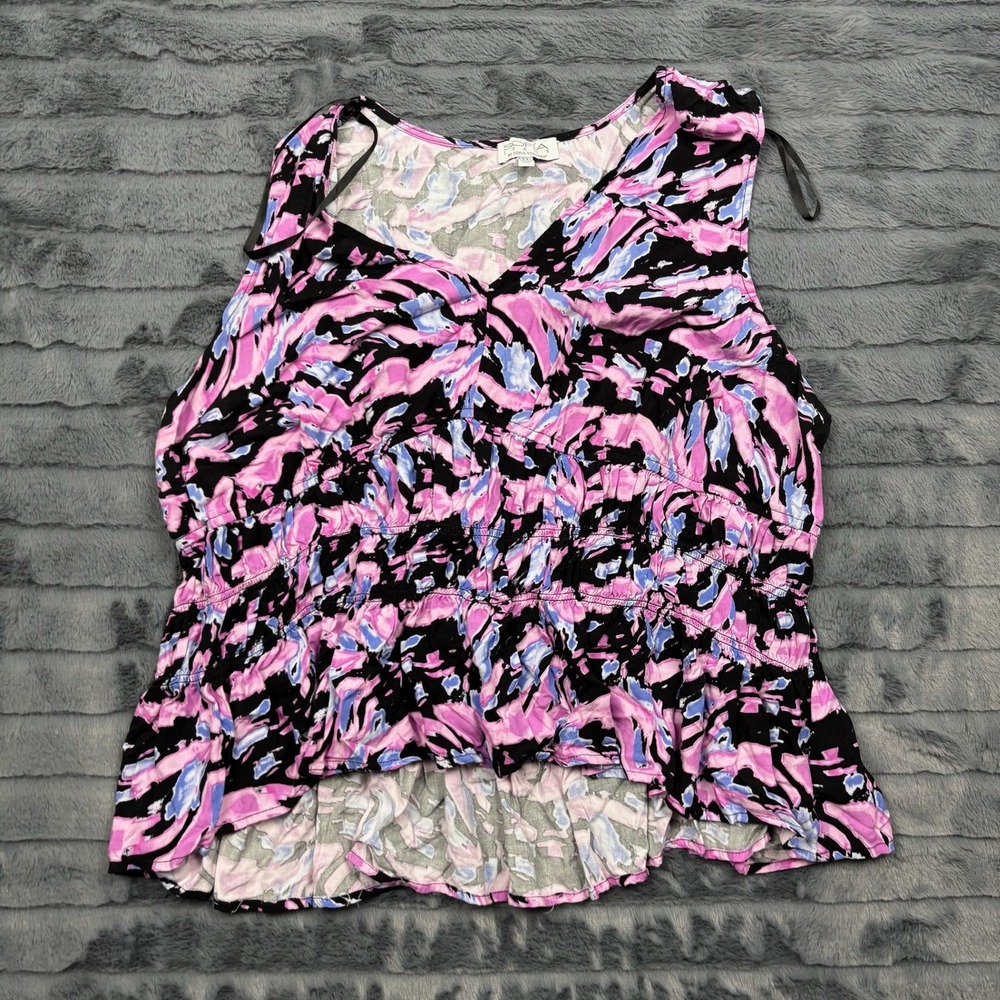 Sofia Jeans by Sofia Vergara Pink Abstract Smocked Peplum Top XXXL 3XL 10237